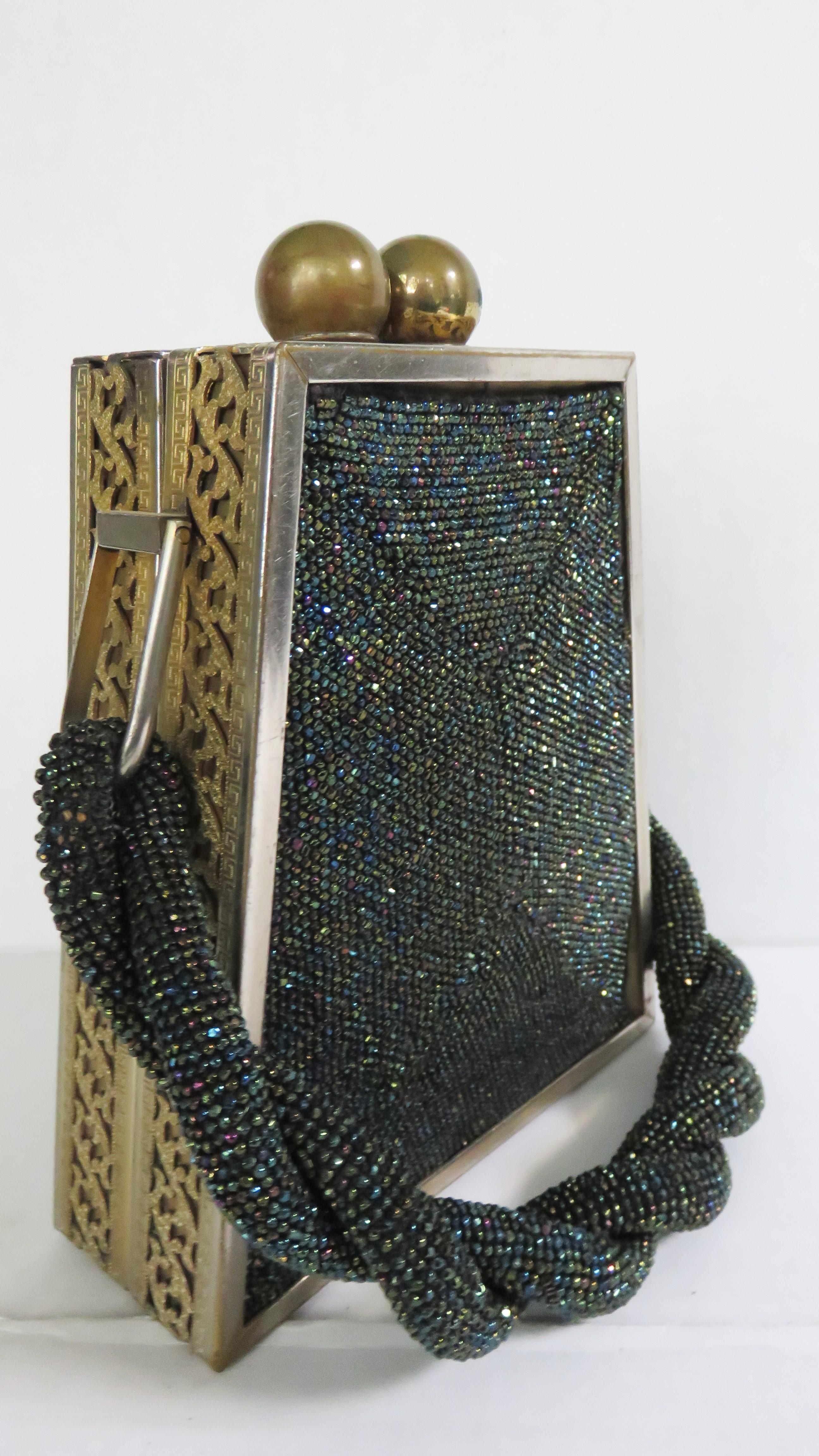 Black Carnival 1940s Beaded Triangle Box Handbag For Sale 3