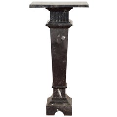 Vintage Black Carrara Marble Classical Pedestal with Fluted Motifs and Tapering Pilaster