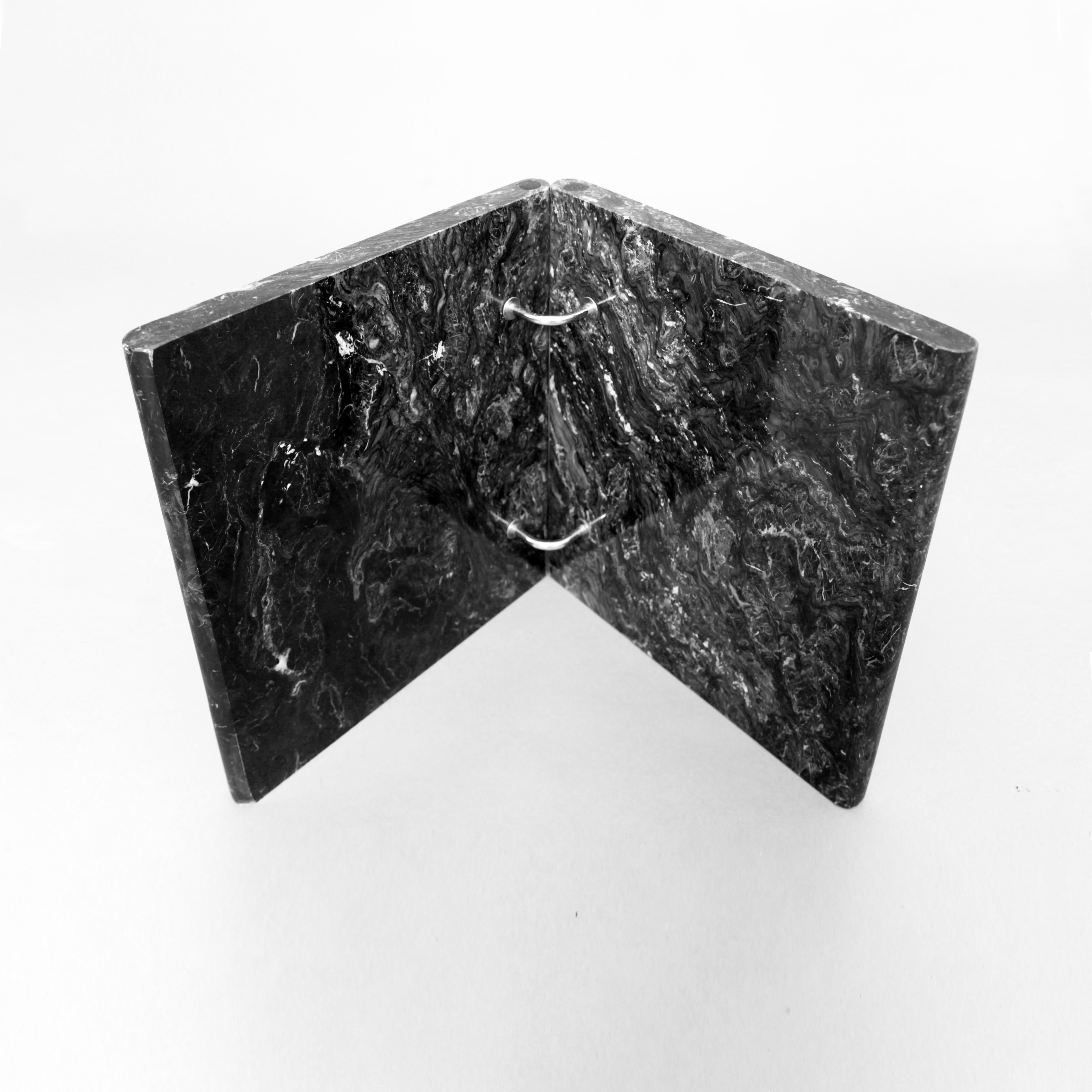 Post-Modern Black Carrara Marble Coffee Table with Glass Top