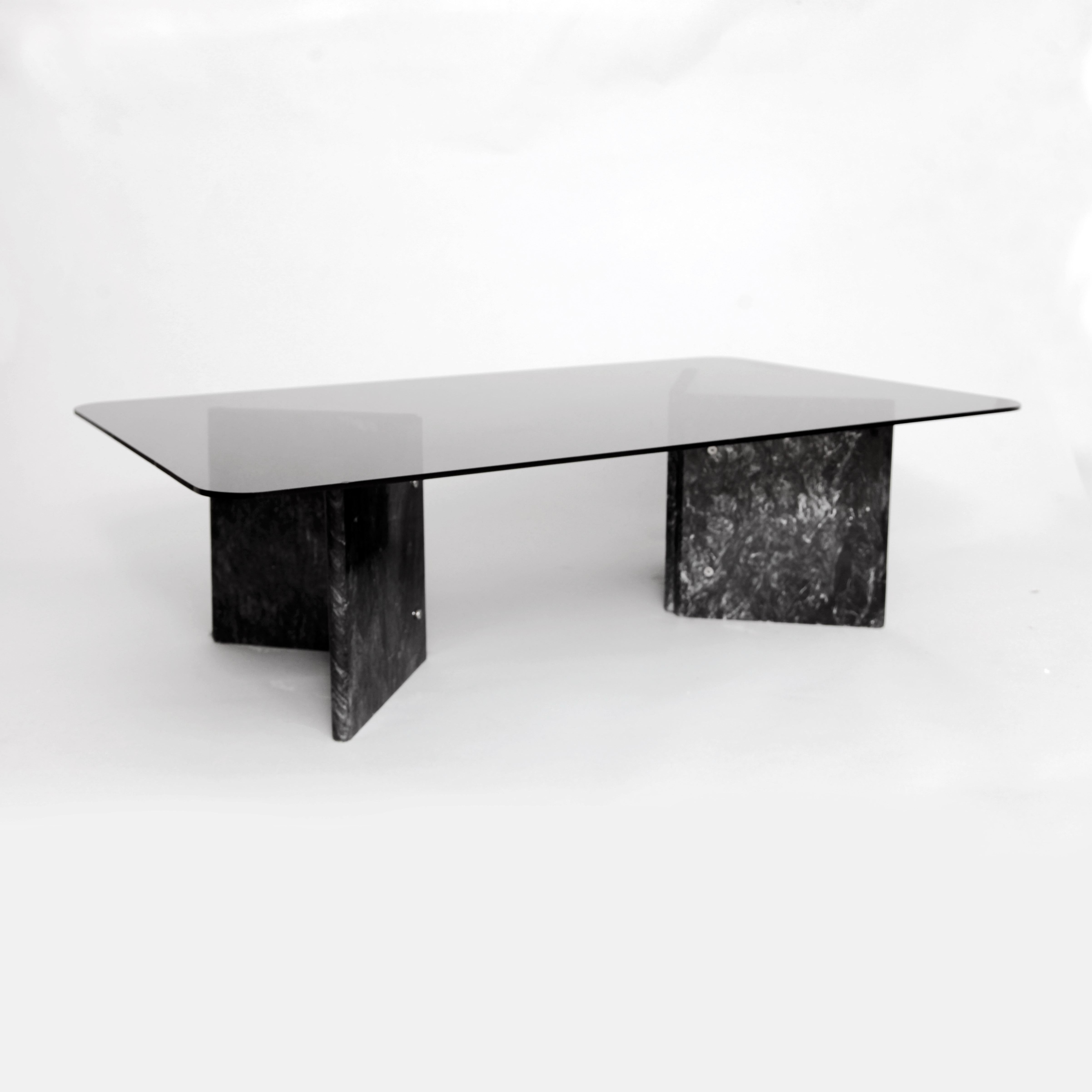 Italian Black Carrara Marble Coffee Table with Glass Top