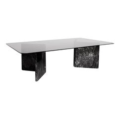 Black Carrara Marble Coffee Table with Glass Top
