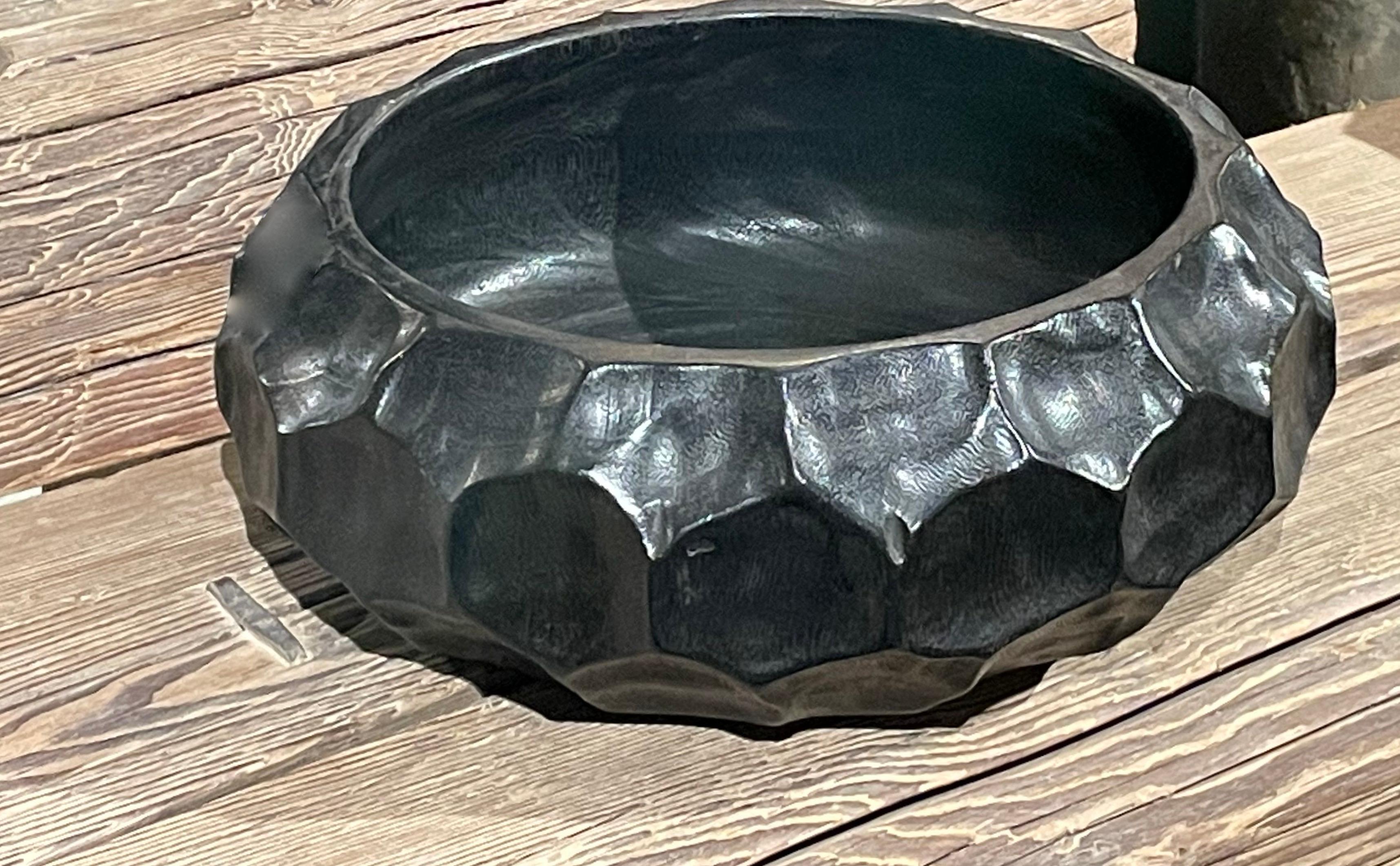 Indonesian Black Carved Palm Bowl, Indonesia, Contemporary