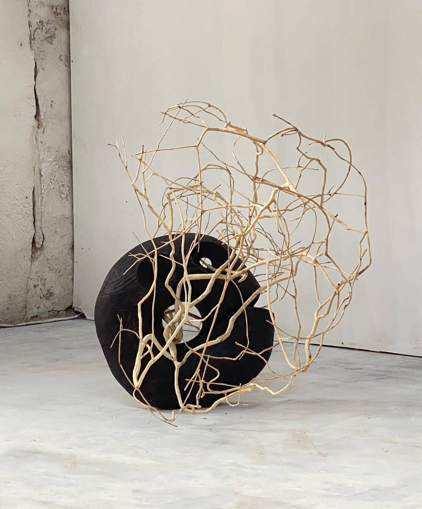 Black Carved Wood, Twisted Branches, Organic Form Sculpture by Jérôme Pereira For Sale 3