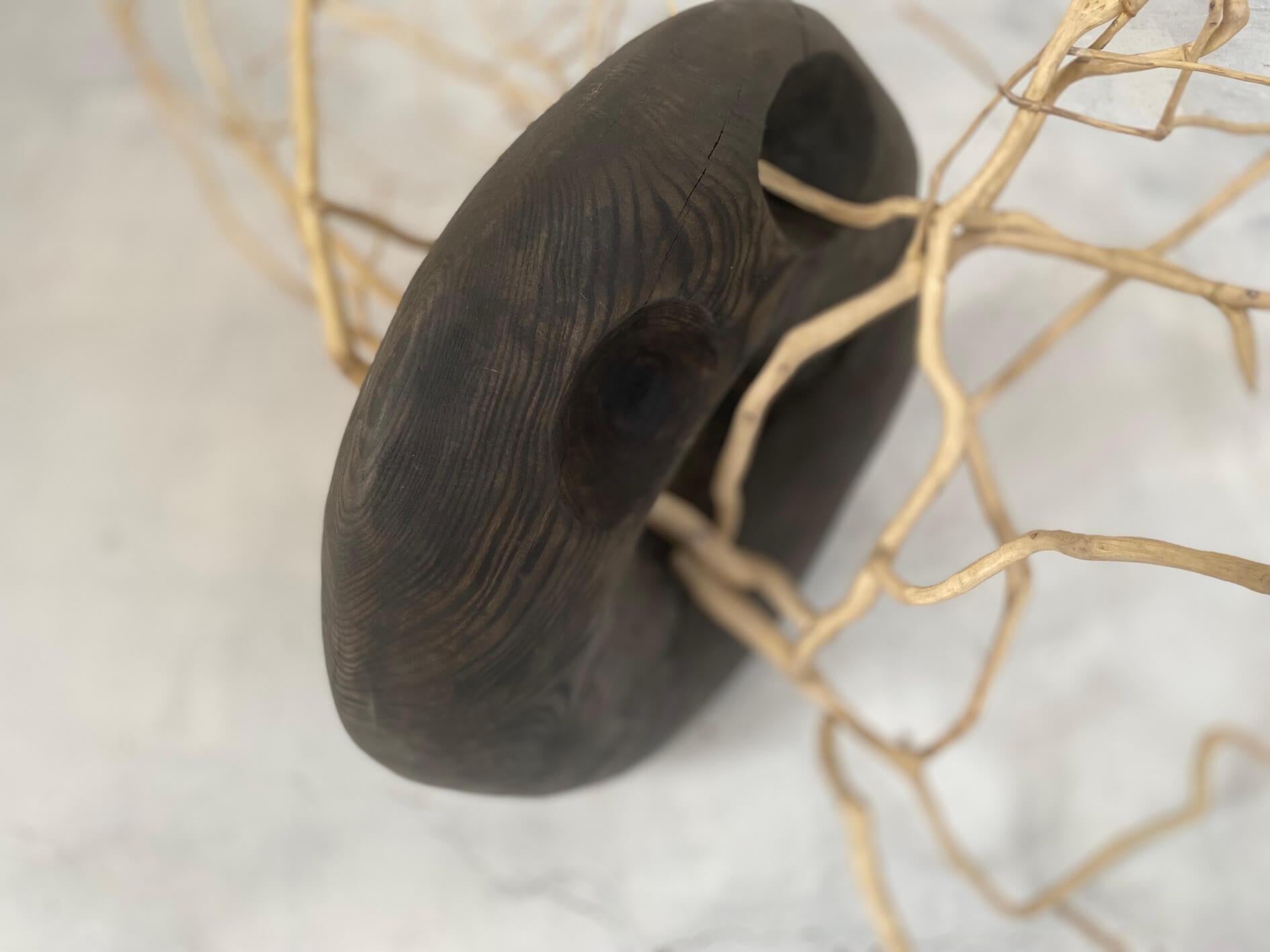 Black Carved Wood, Twisted Branches, Organic Form Sculpture by Jérôme Pereira For Sale 1