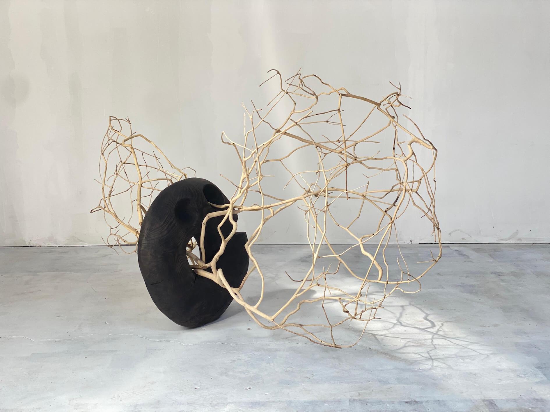 Black Carved Wood, Twisted Branches, Organic Form Sculpture by Jérôme Pereira For Sale 2