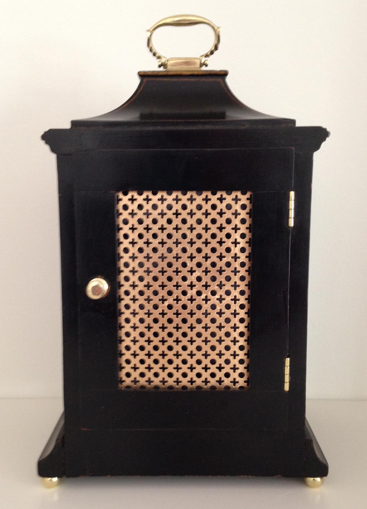 George III Black Cased Chinoiserie Mantel Clock by Astral of Coventry, circa 1920