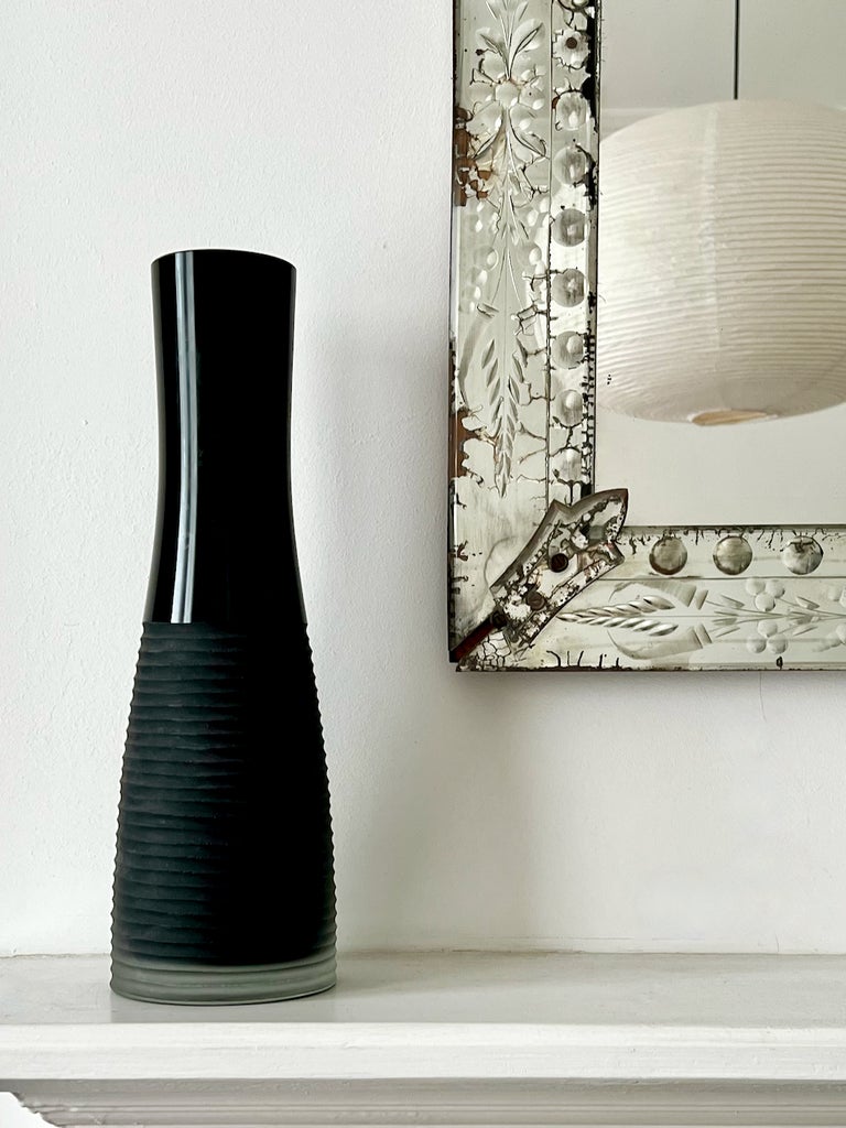 Black Cased Glass Vase with Ribbed Detail, Murano Italy For Sale at 1stDibs