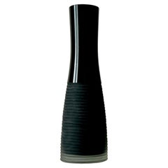 Black Cased Glass Vase with Ribbed Detail, Murano Italy