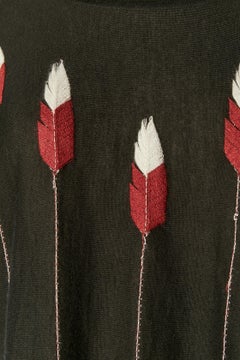 Black cashmere and silk tee-shirt with thread feather embroideries CHANEL