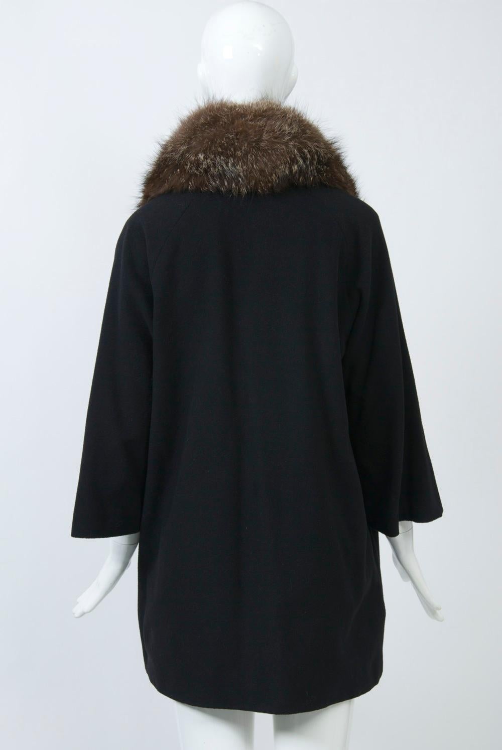 Women's Black Cashmere-Blend Jacket with Fox Collar For Sale
