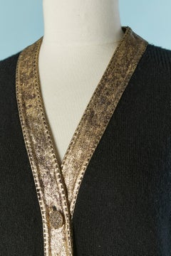 Black cashmere cardigan with gold leather incrustations CHANEL