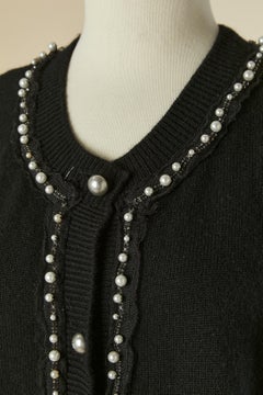 Black cashmere cardigan with pearls and rhinestone embellishment CHANEL