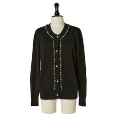 Black cashmere cardigan with pearls and rhinestone embellishment CHANEL