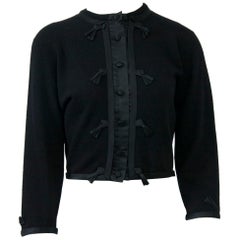 Black Cashmere Cardigan with Satin Trim