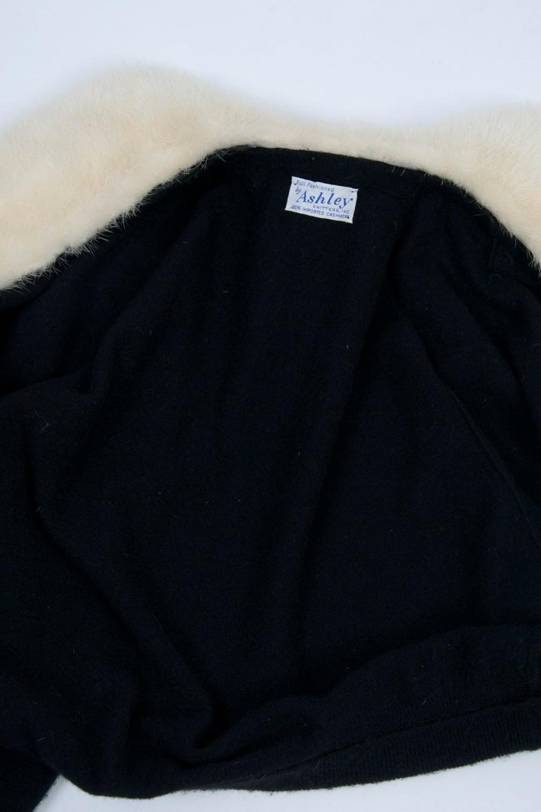 Black Cashmere Cardigan with White Mink Collar For Sale at 1stDibs