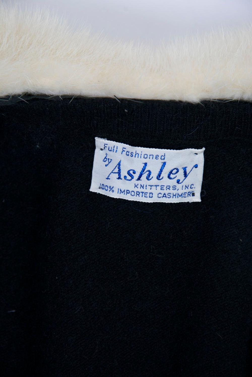 Black Cashmere Cardigan with White Mink Collar 1