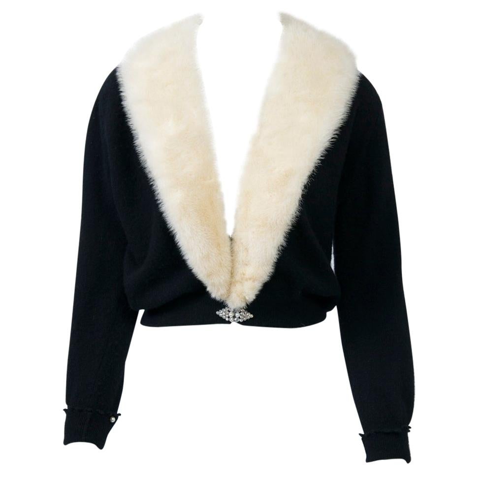 Sweaters, Vintage Removable Mink Fur Lapel Cashmere Sweater