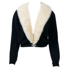Black Cashmere Cardigan with White Mink Collar