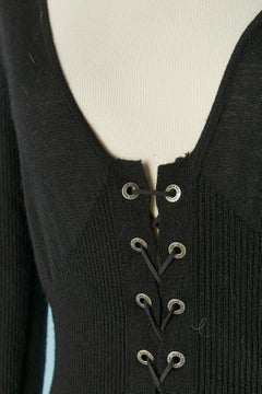 Black cashmere knit cardigan with laces closure  Gaultier Jeans