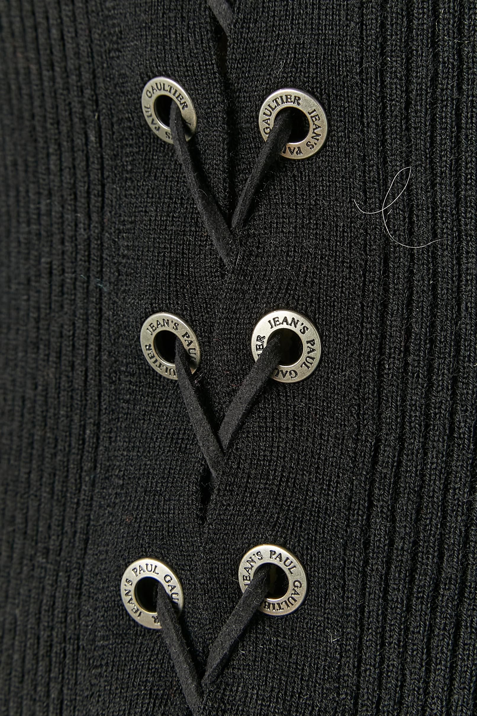 Black cashmere knit cardigan with laces closure  Gaultier Jeans In Excellent Condition In Saint-Ouen-Sur-Seine, FR