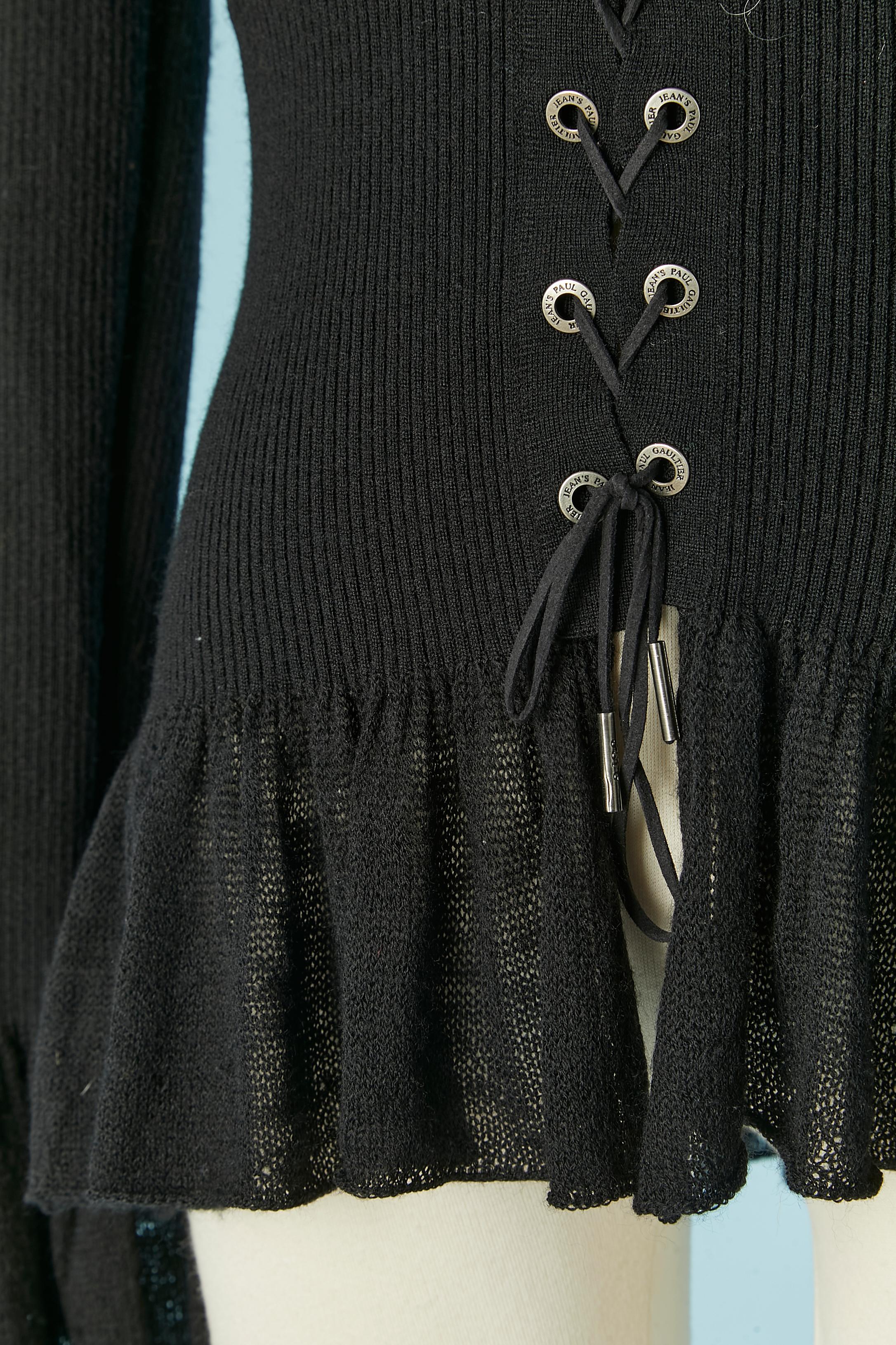 Women's Black cashmere knit cardigan with laces closure  Gaultier Jeans