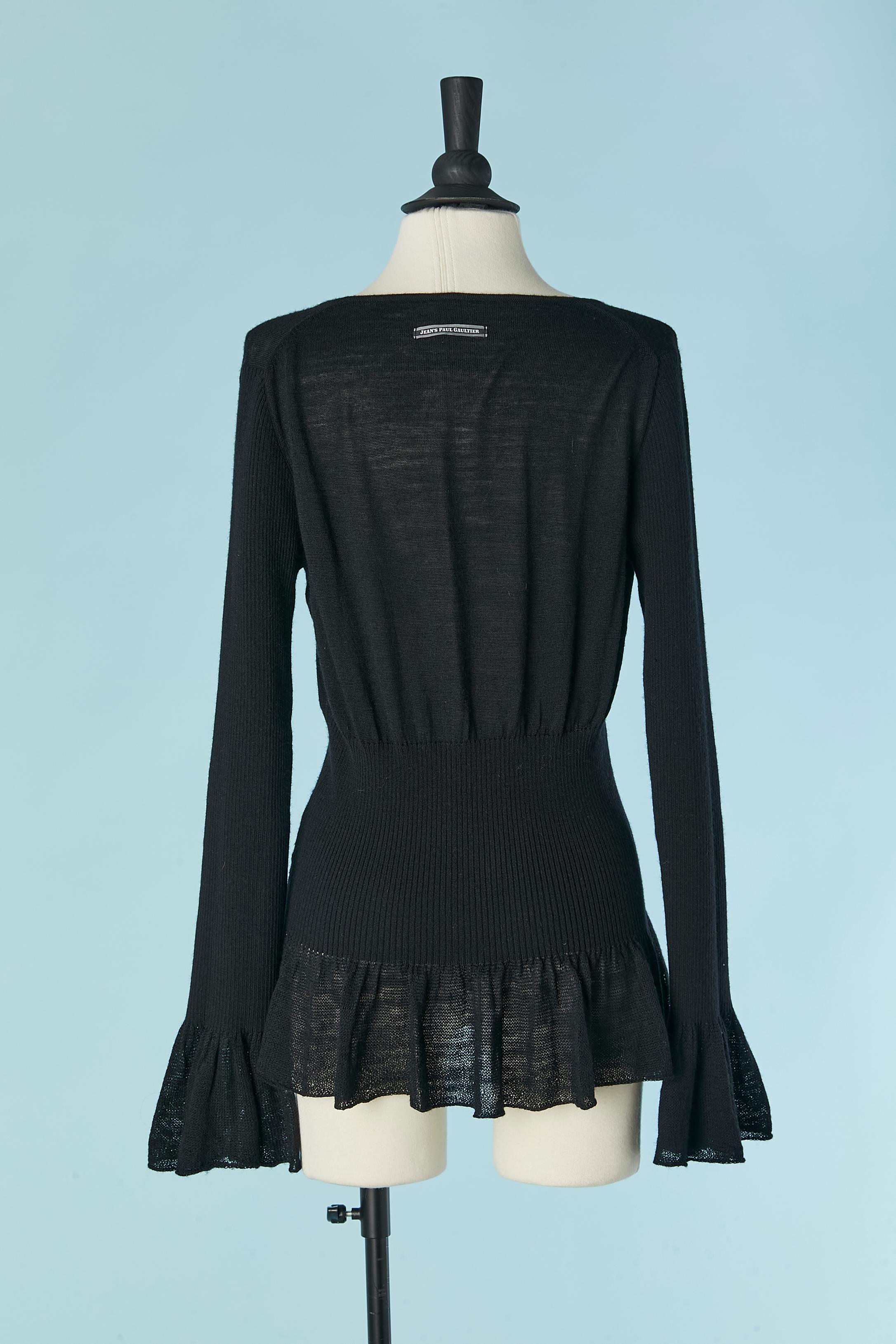 Black cashmere knit cardigan with laces closure  Gaultier Jeans 2