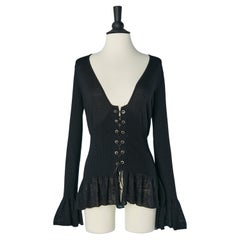 Black cashmere knit cardigan with laces closure Gaultier Jeans