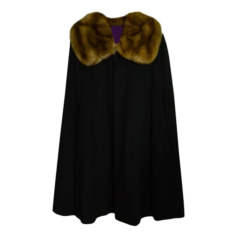 Black Cashmere Purple Cashmere and Silk Reversible Cape w/ Sable Collar ...