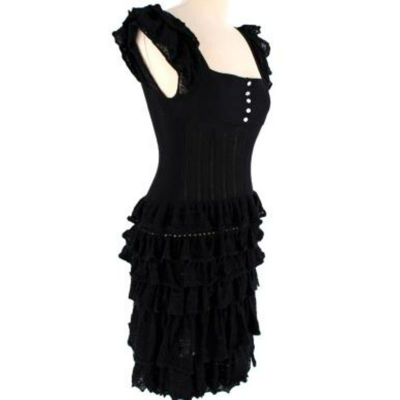 Black Cashmere & Silk Knitted Ruffle Dress In Excellent Condition For Sale In London, GB