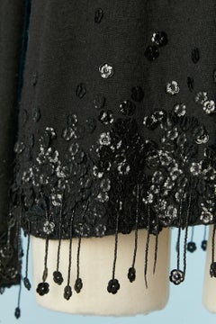 Black cashmere sweater with flowers and beads fringes embellishment Chanel