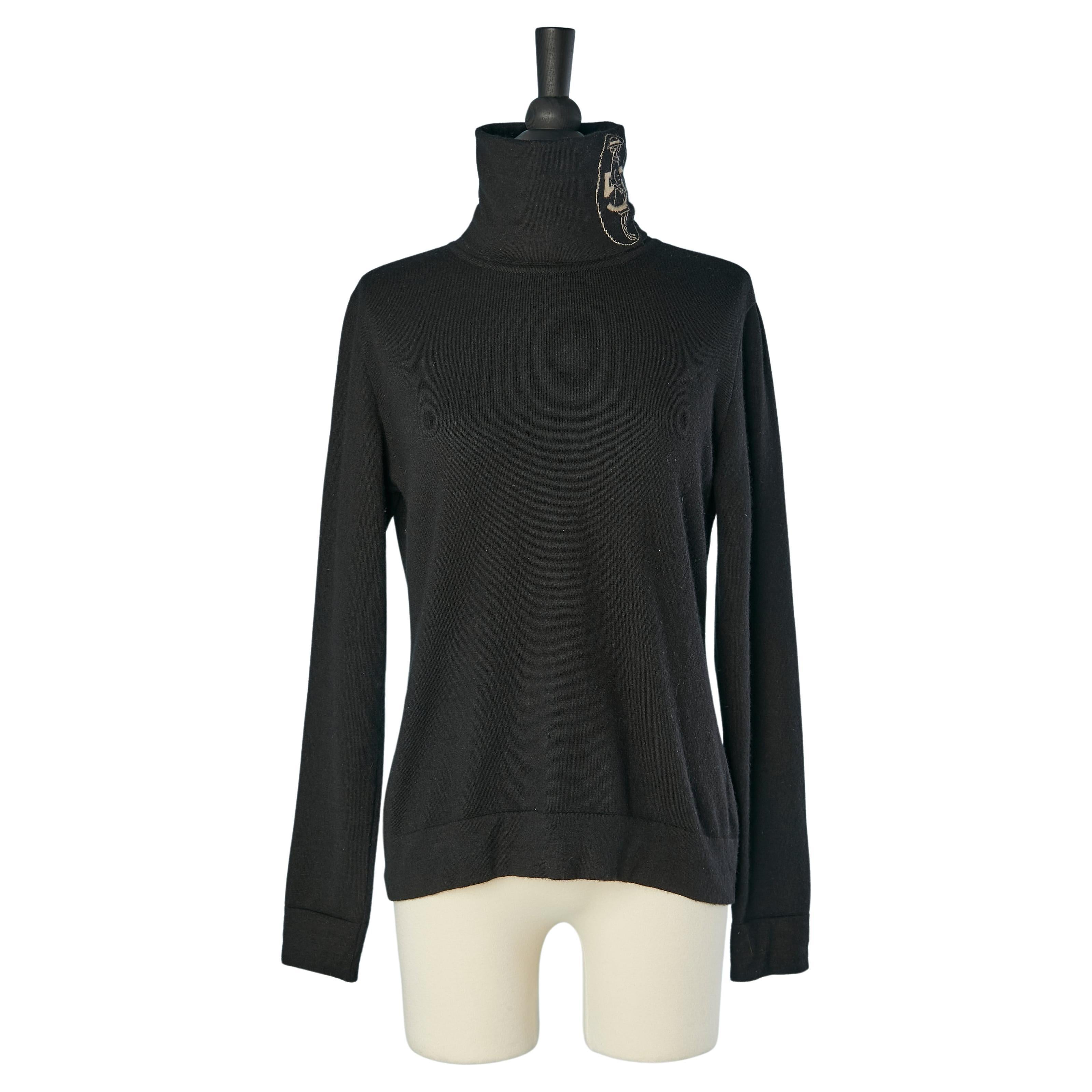 Black cashmere turtle neck sweater Chanel For Sale