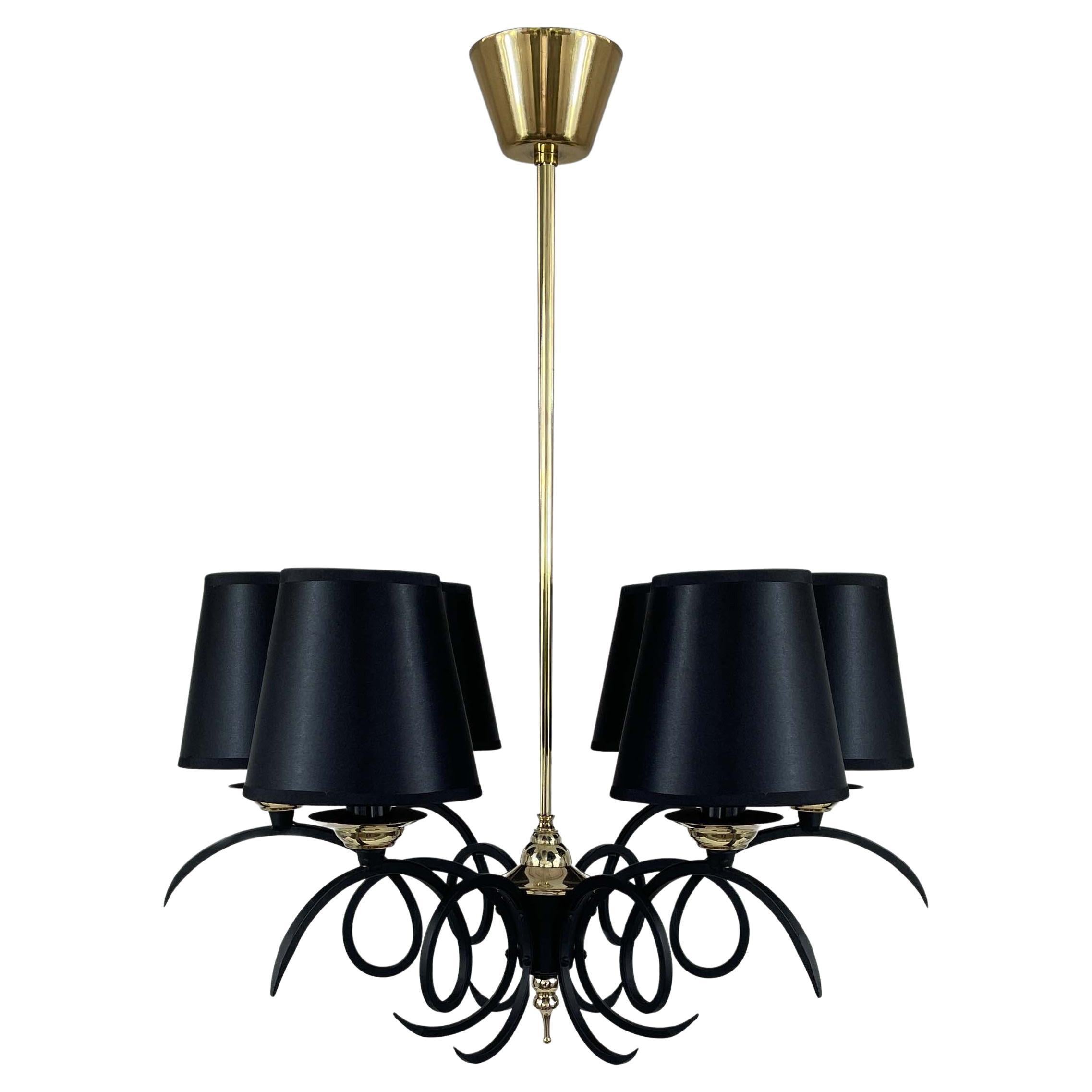 Lampadario in ghisa nera e ottone, Francia, anni '50