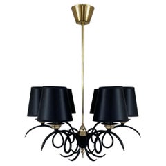 Lampadario in ghisa nera e ottone, Francia, anni '50