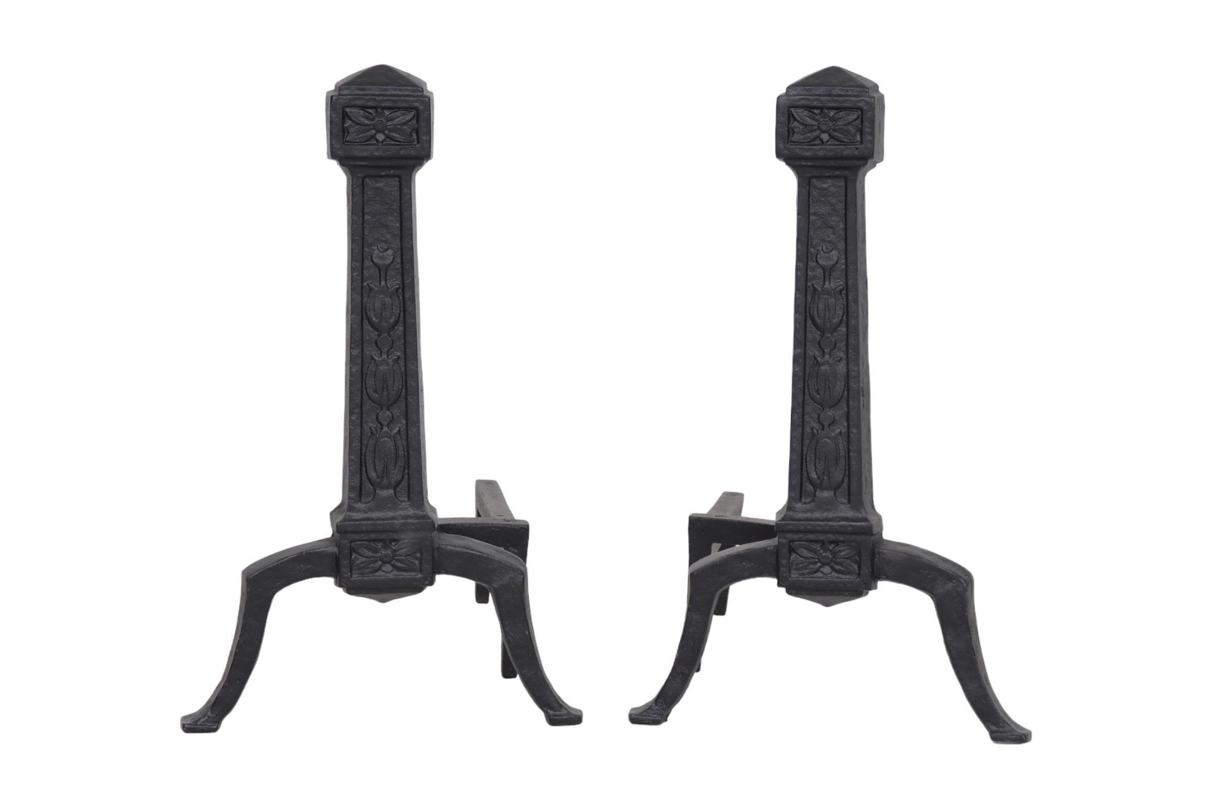 Black Cast Iron Andirons, a Pair 1