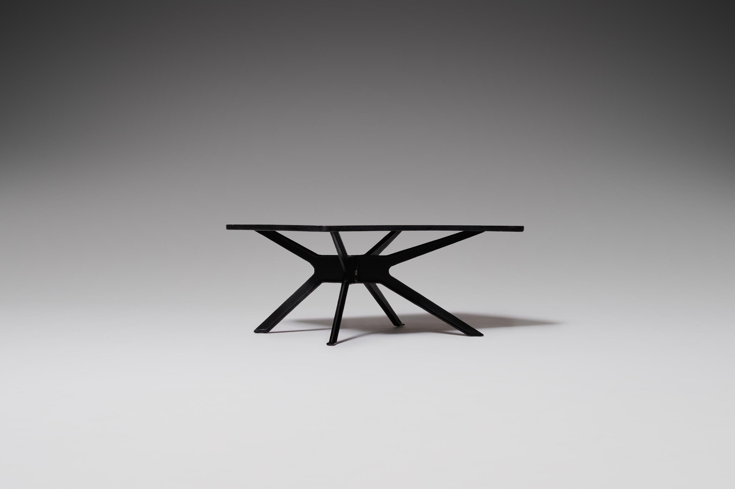 French Black Cast Iron Coffee Table with Graphic Pattern
