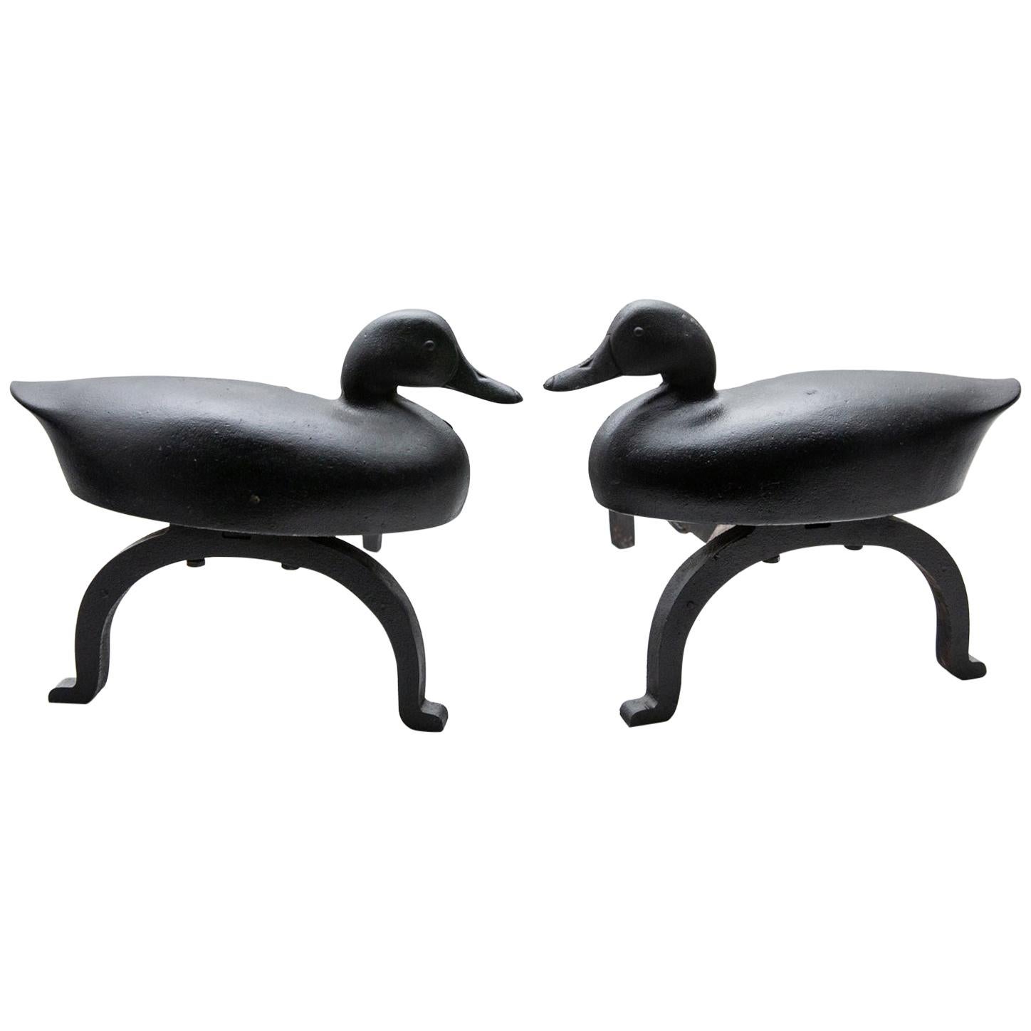 Black Cast Iron Duck Andirons