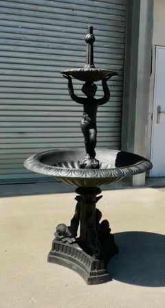 Black Cast Iron Fountain with Cherub Boy A good piece in a classical style