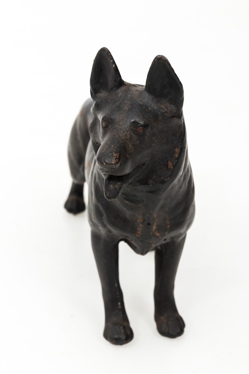 Mid-20th Century Black Cast Iron German Shepard Door Stop, circa 1950s