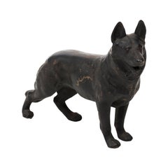 Vintage Black Cast Iron German Shepard Door Stop, circa 1950s
