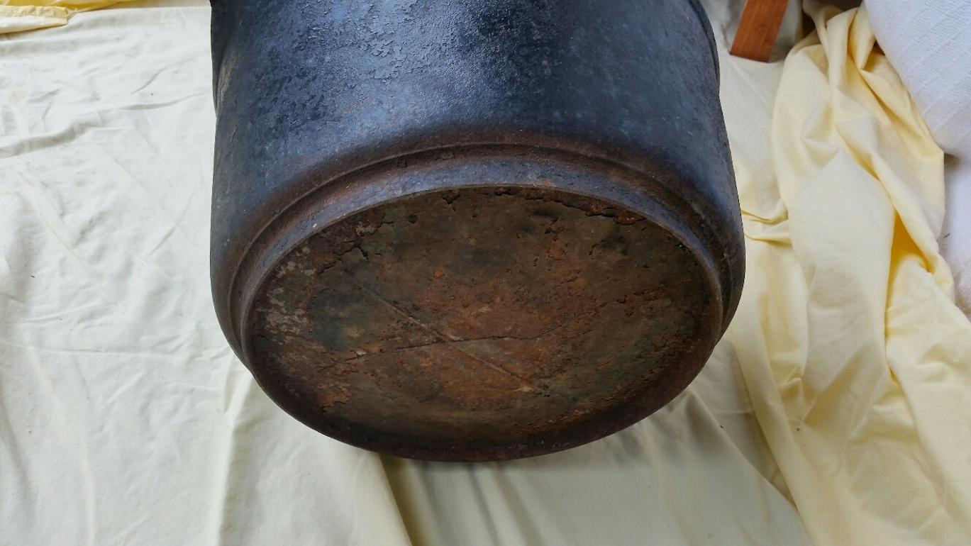 Black Cast Iron Pot with Handle In Distressed Condition In Nantucket, MA