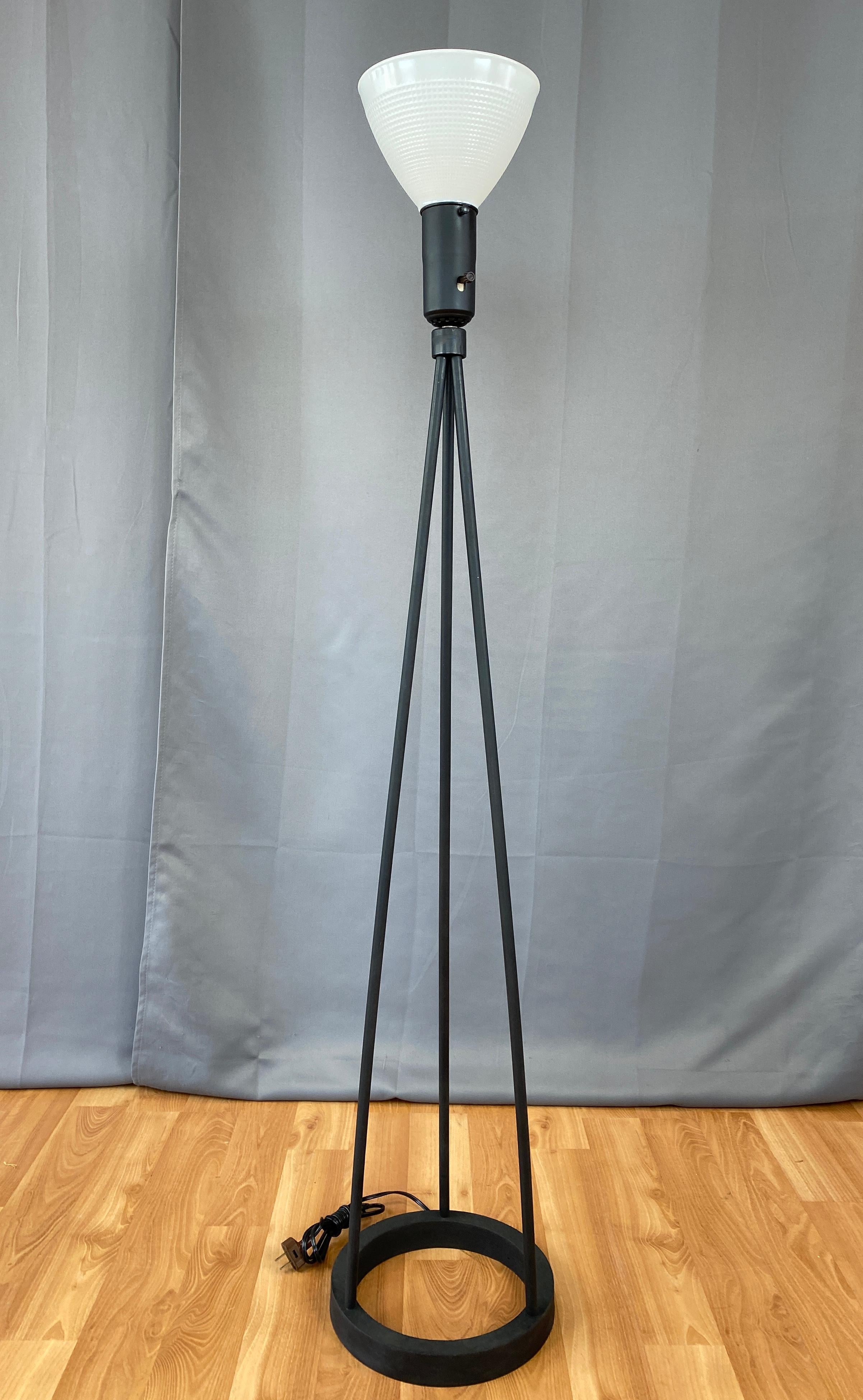 Mid-Century Modern Robert Bulmore Black Cast Iron Tripod Floor Lamp, 1950s For Sale