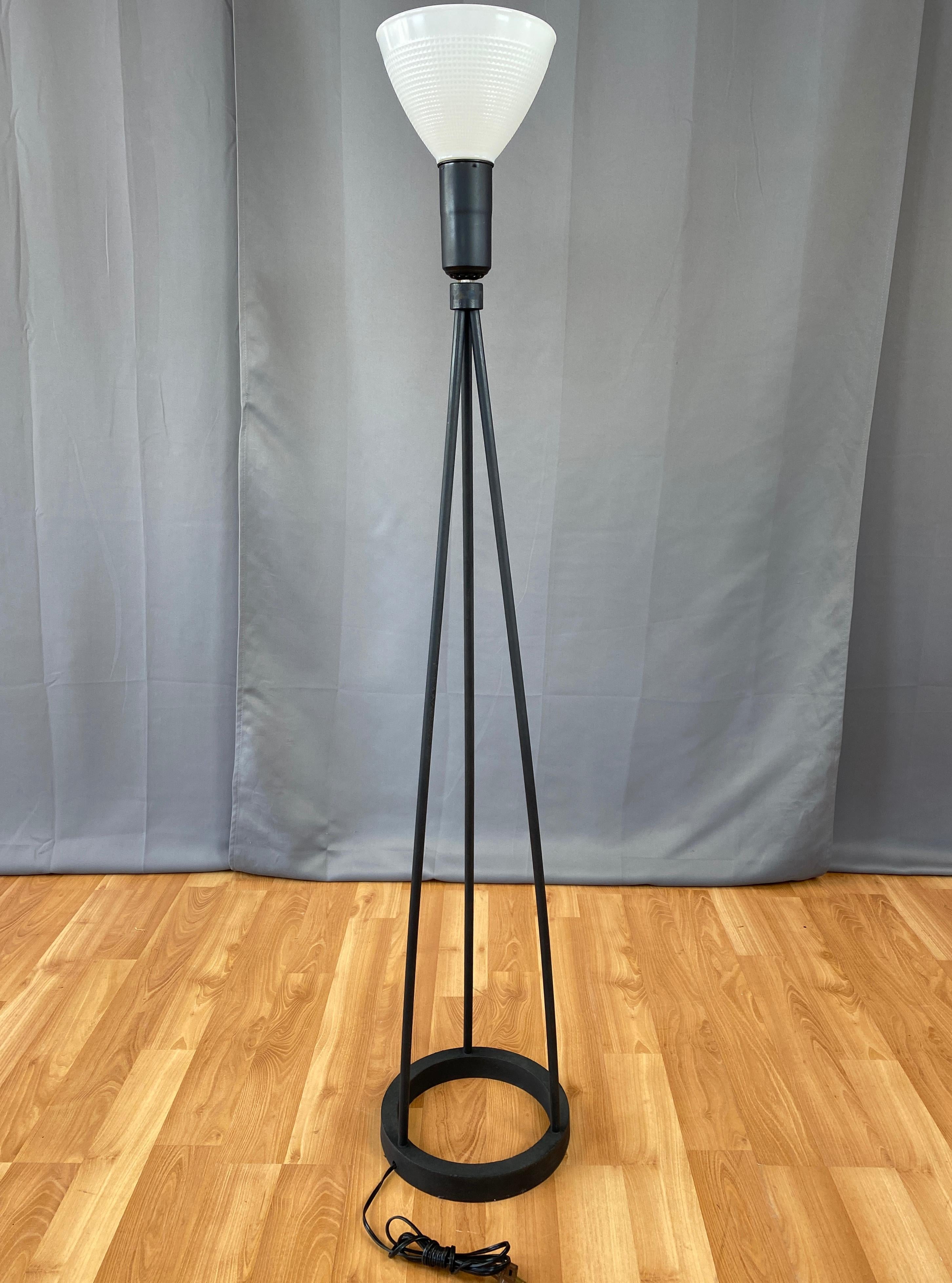 American Robert Bulmore Black Cast Iron Tripod Floor Lamp, 1950s For Sale