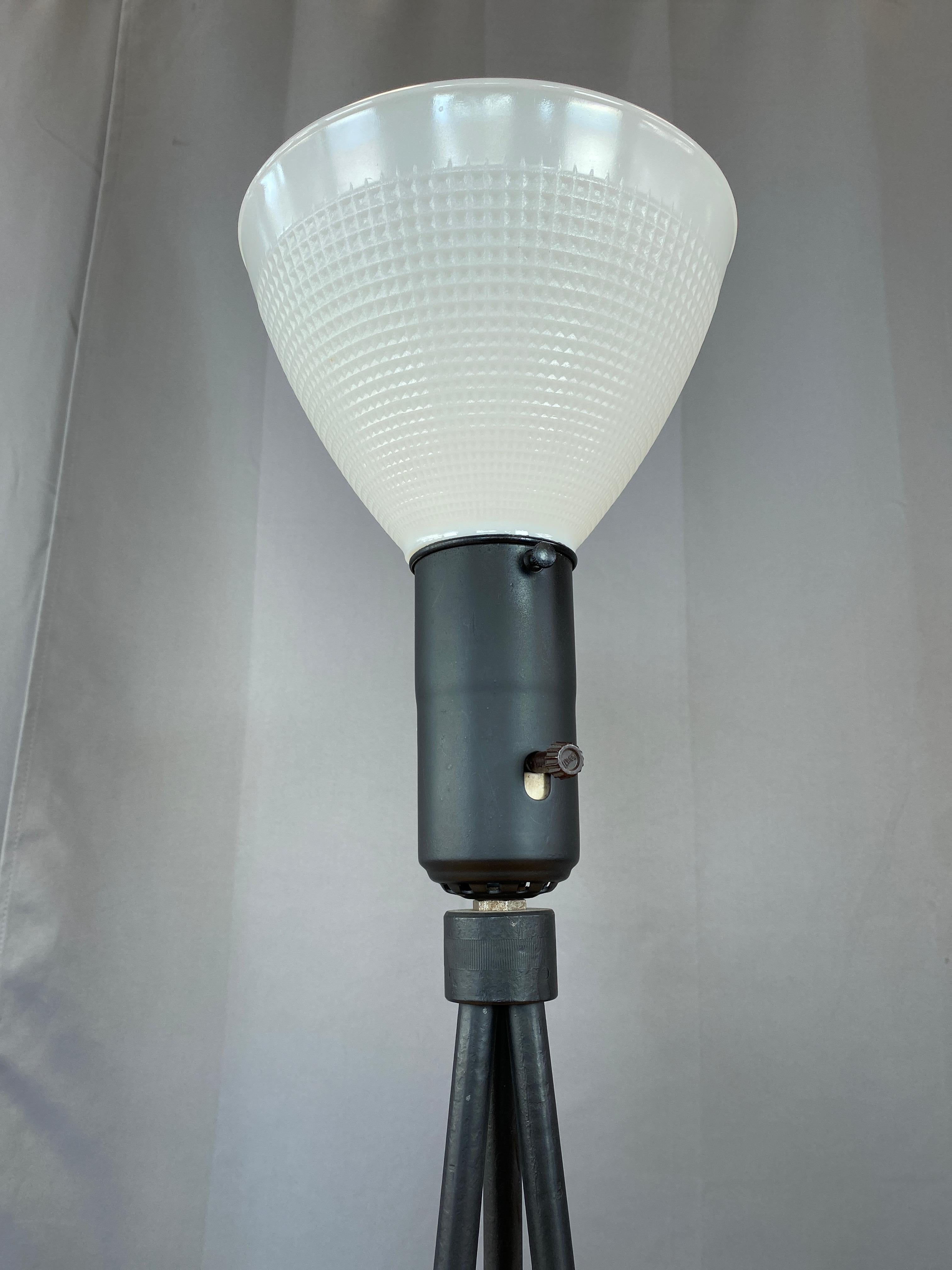 Mid-20th Century Robert Bulmore Black Cast Iron Tripod Floor Lamp, 1950s For Sale