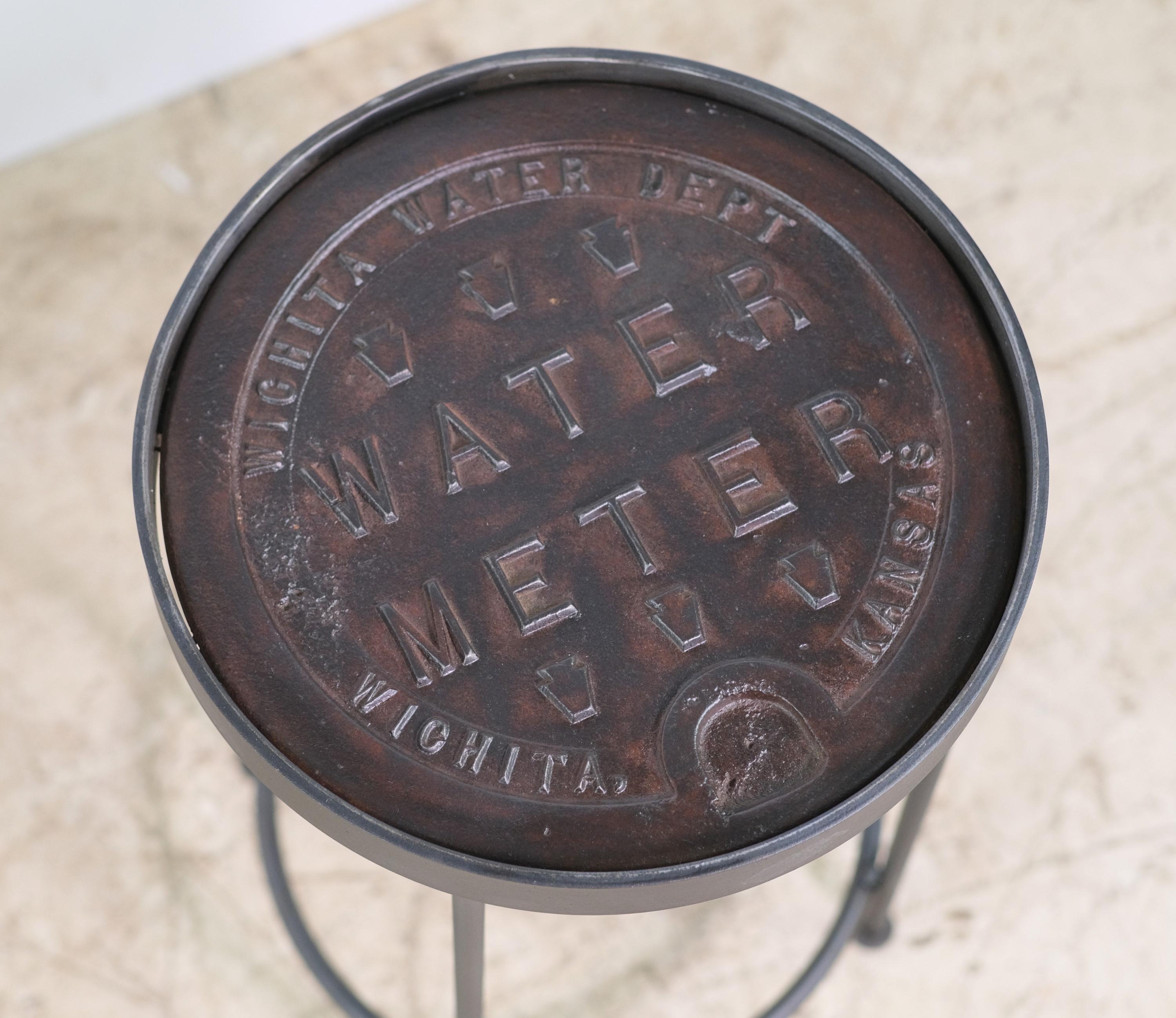 Black Cast Iron Water Meter Cover Side Table Wichita KS In New Condition In New York, NY