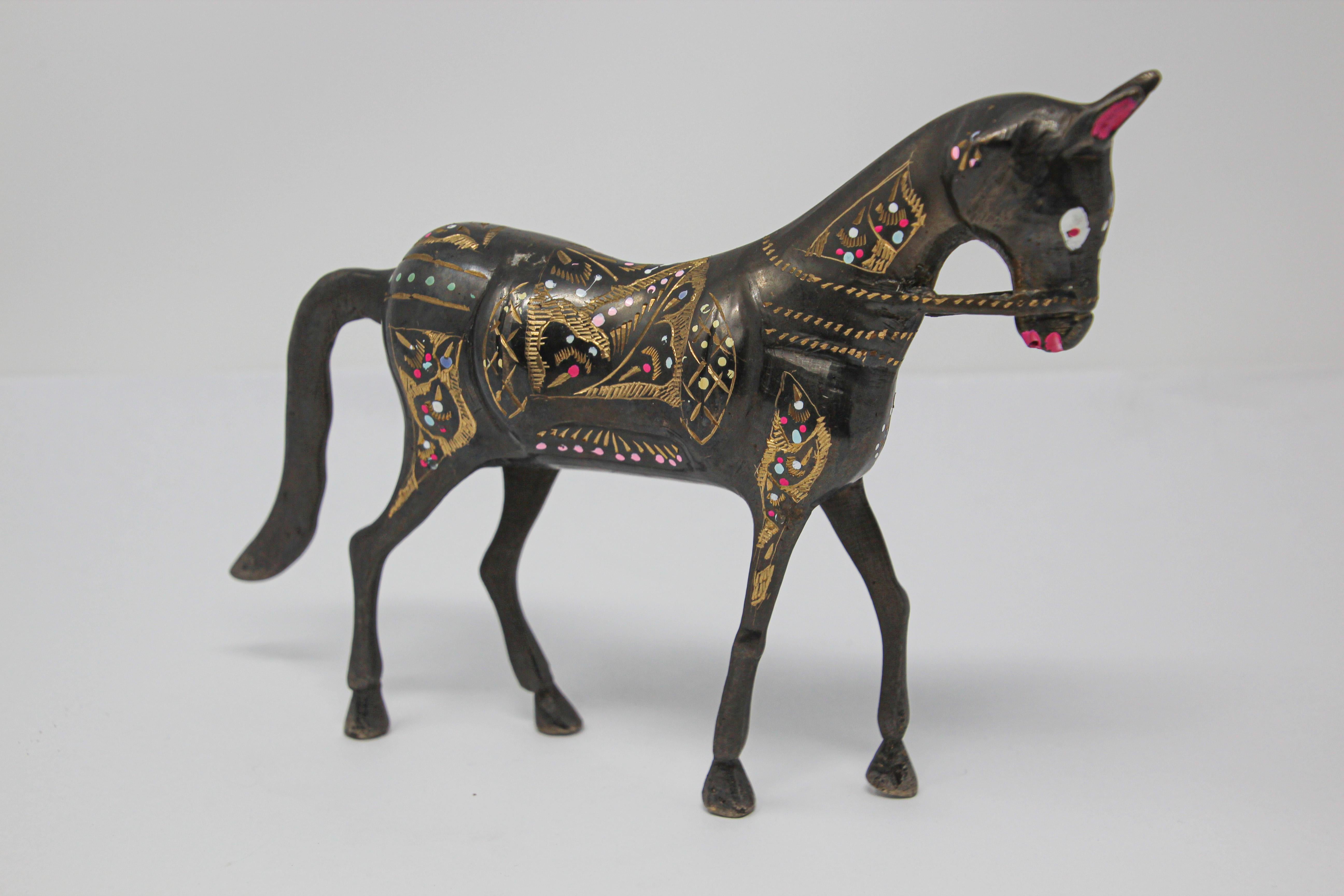 Black Cast Metal Horse Hand Painted with Wedding Ceremonial Costume, India 2
