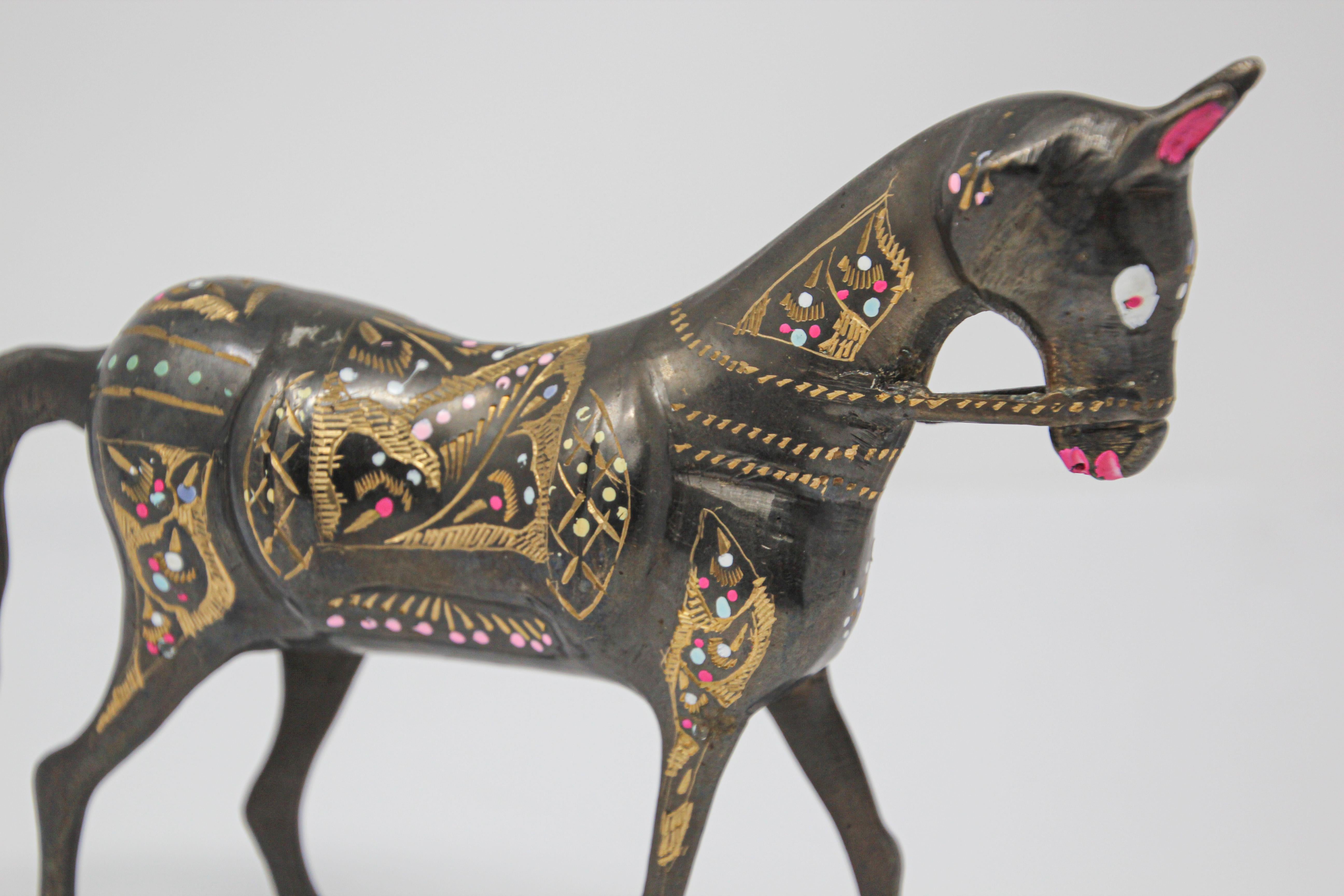 Black Cast Metal Horse Hand Painted with Wedding Ceremonial Costume, India 3