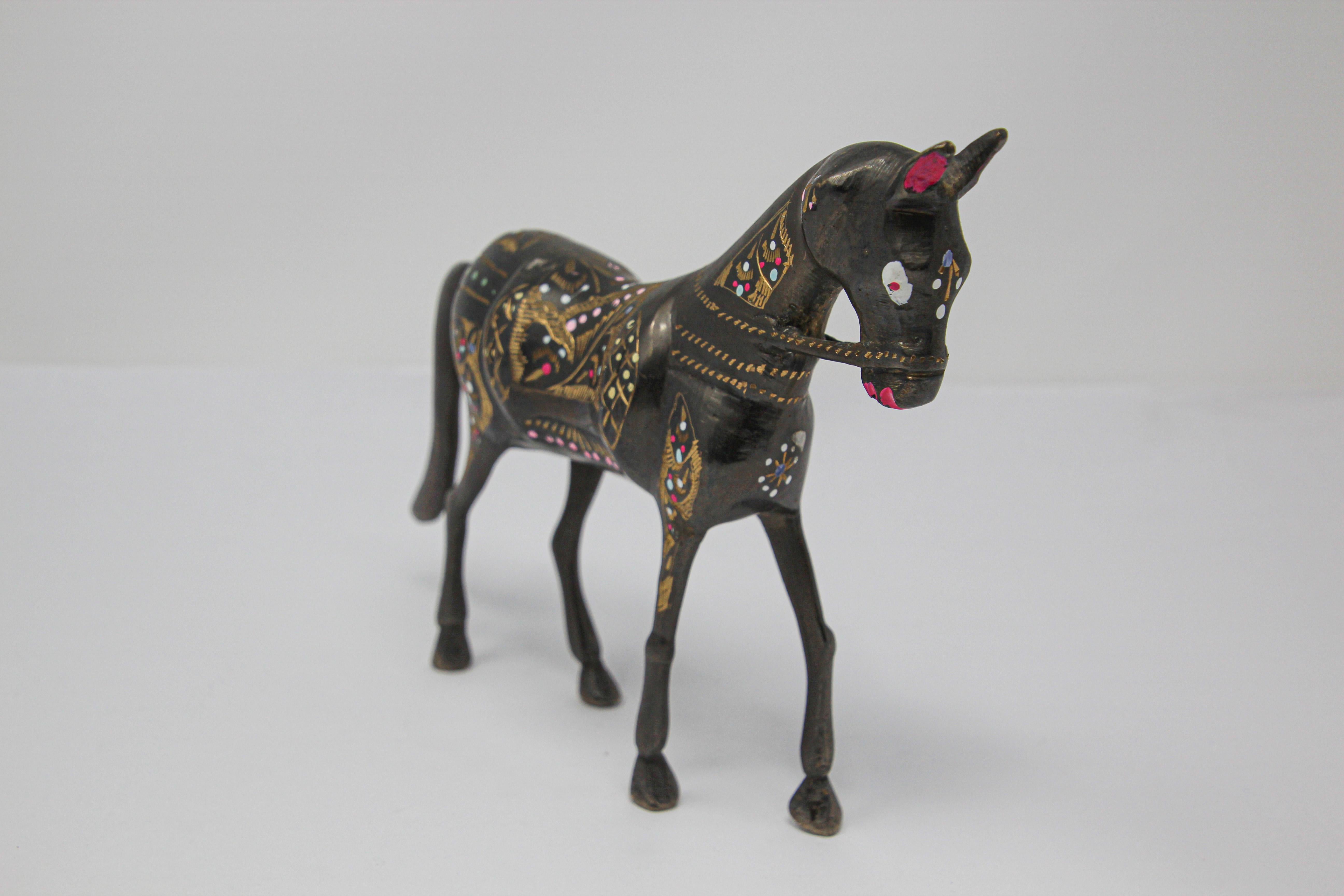Black Cast Metal Horse Hand Painted with Wedding Ceremonial Costume, India 4