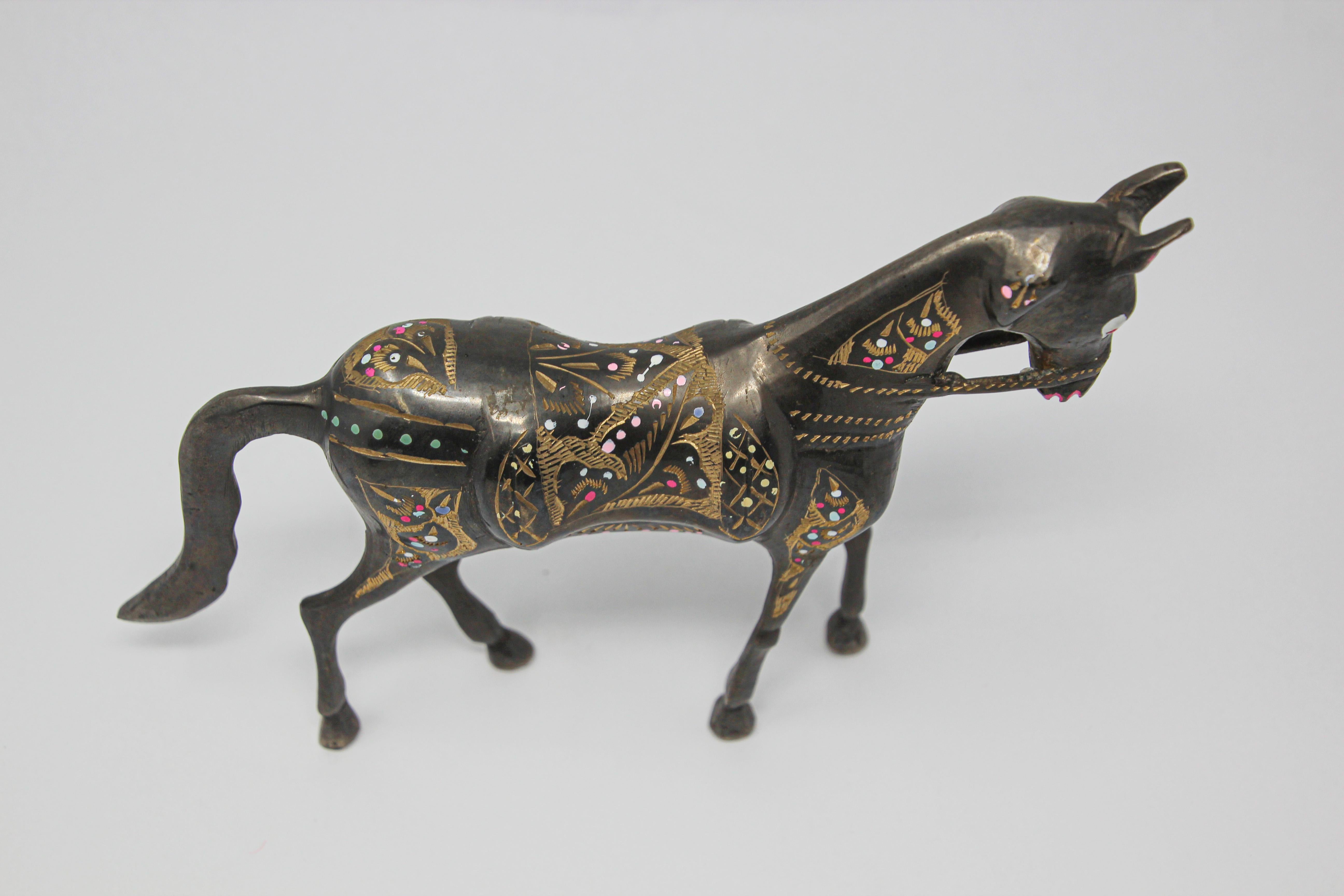 Black Cast Metal Horse Hand Painted with Wedding Ceremonial Costume, India 5