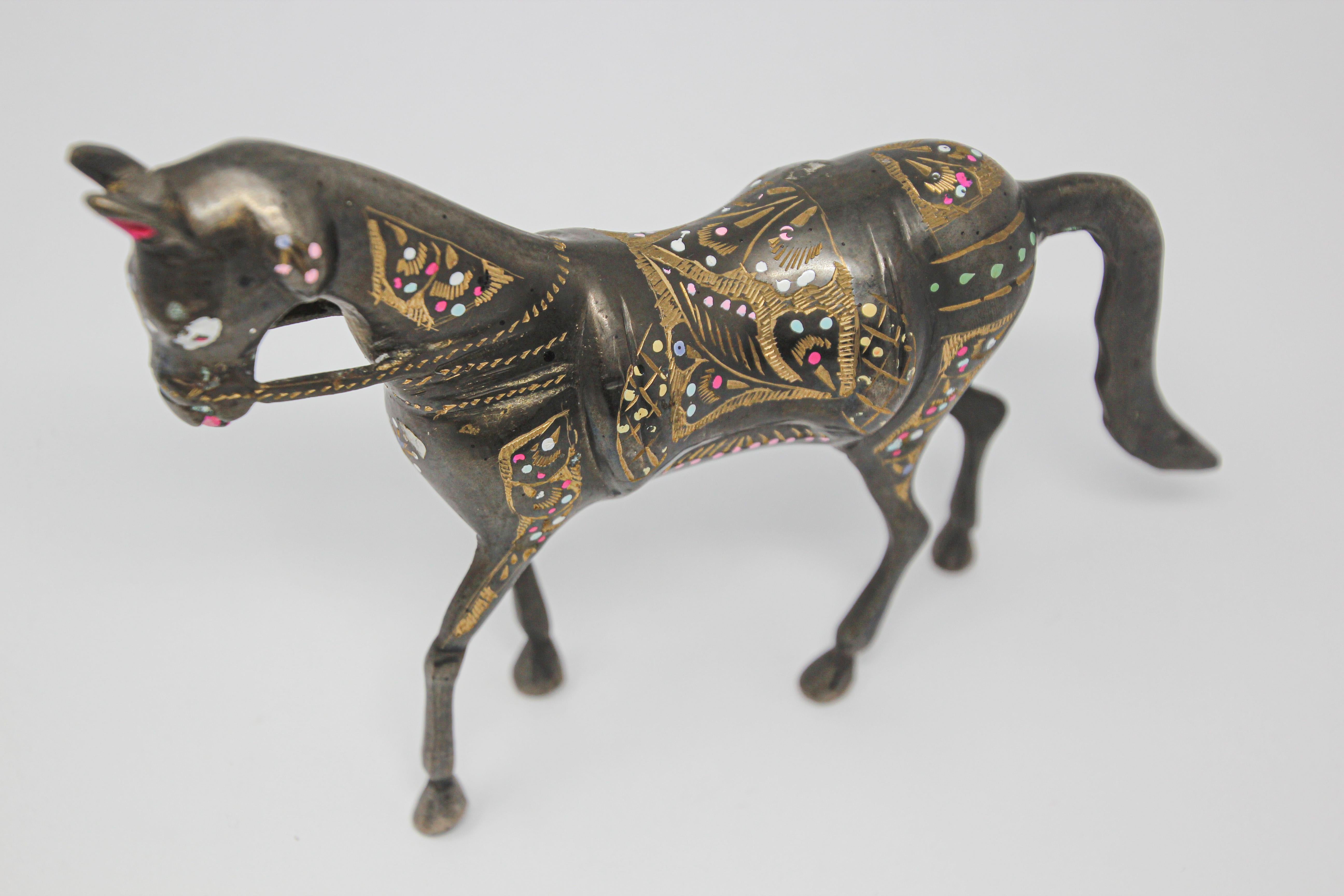 Black Cast Metal Horse Hand Painted with Wedding Ceremonial Costume, India 7