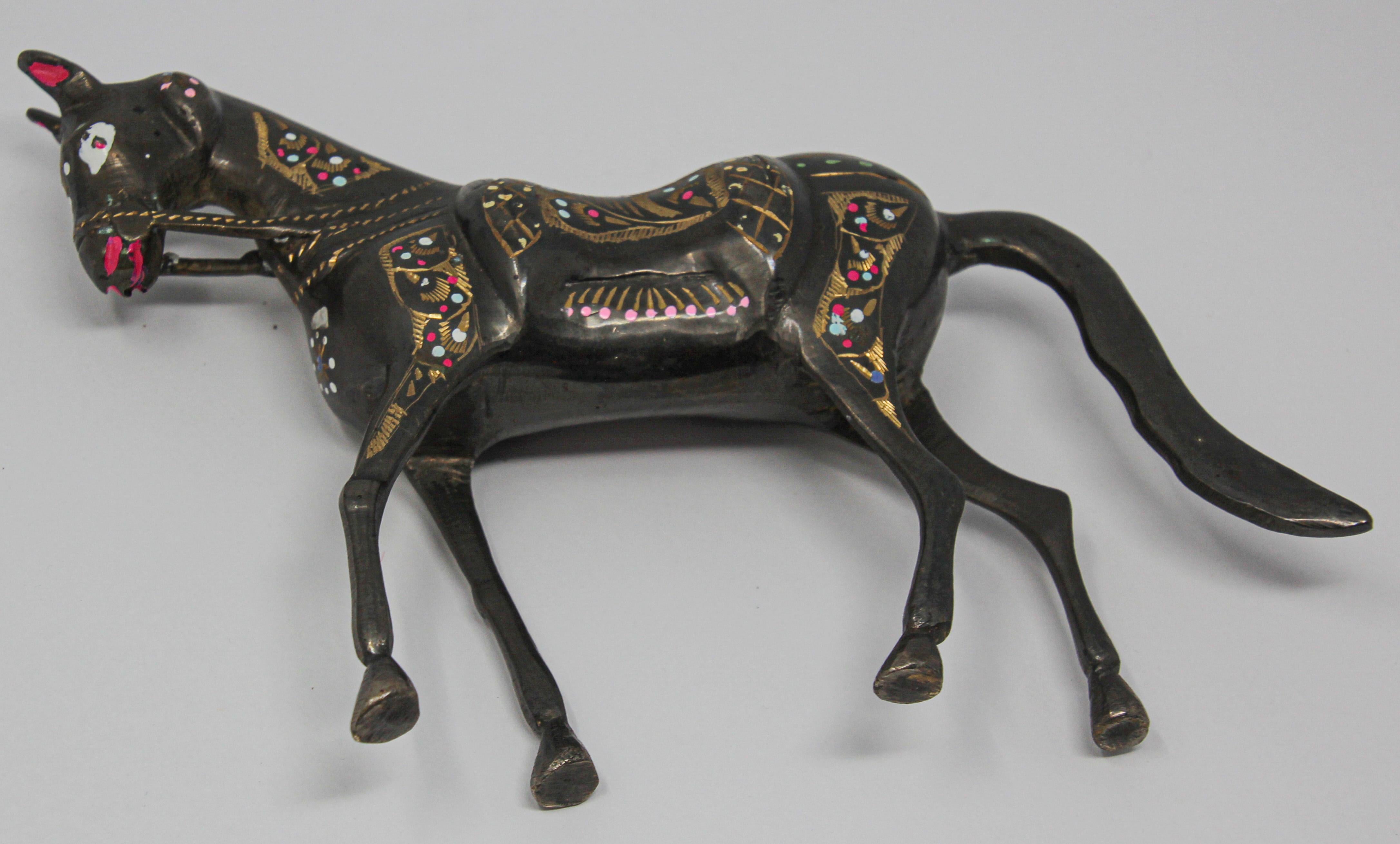 Black Cast Metal Horse Hand Painted with Wedding Ceremonial Costume, India 8